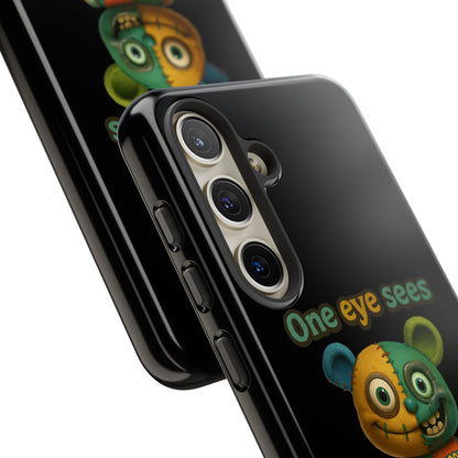 Phone Case — 'One Eye Sees, The Other Sees Your Browser History' Patchwork Bear Design