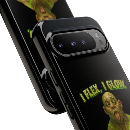 Funny Glow Gym Phone Case — "I Flex, I Glow" Humorous Bodybuilder Design
