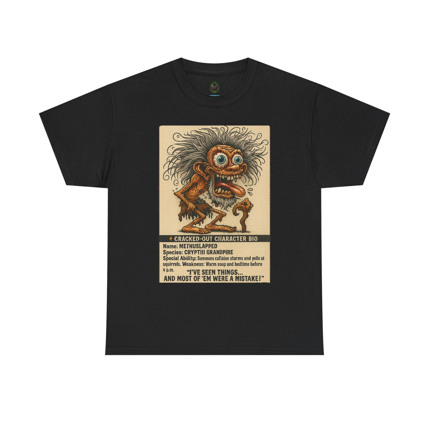 Methslapped – Cryptid Grandpa Character Bio T-Shirt
