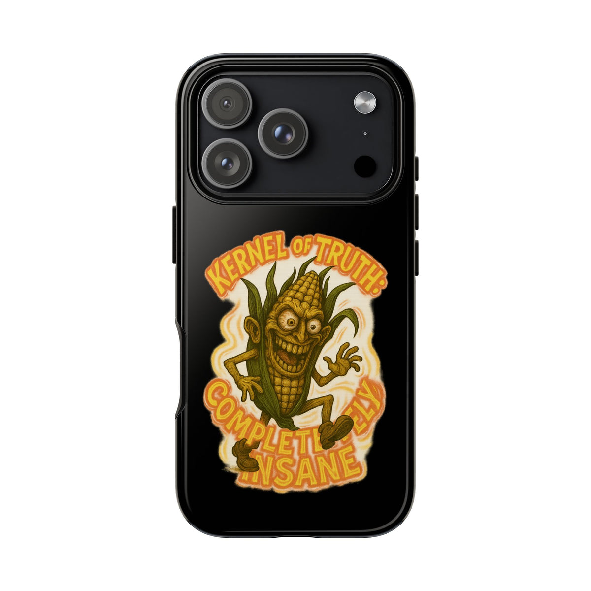 Corny Horror Phone Case - “Kernel of Truth, Completely Insane” Retro Corn Monster