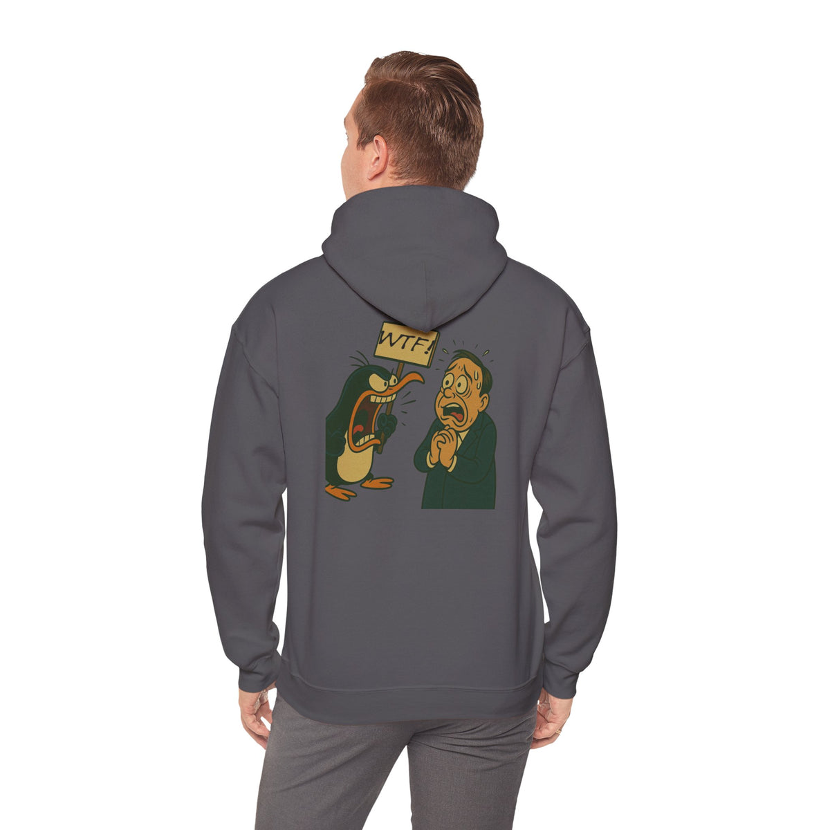 Hoodie — Cartoon Penguin Screams ‘No!’ Back Print Sweatshirt