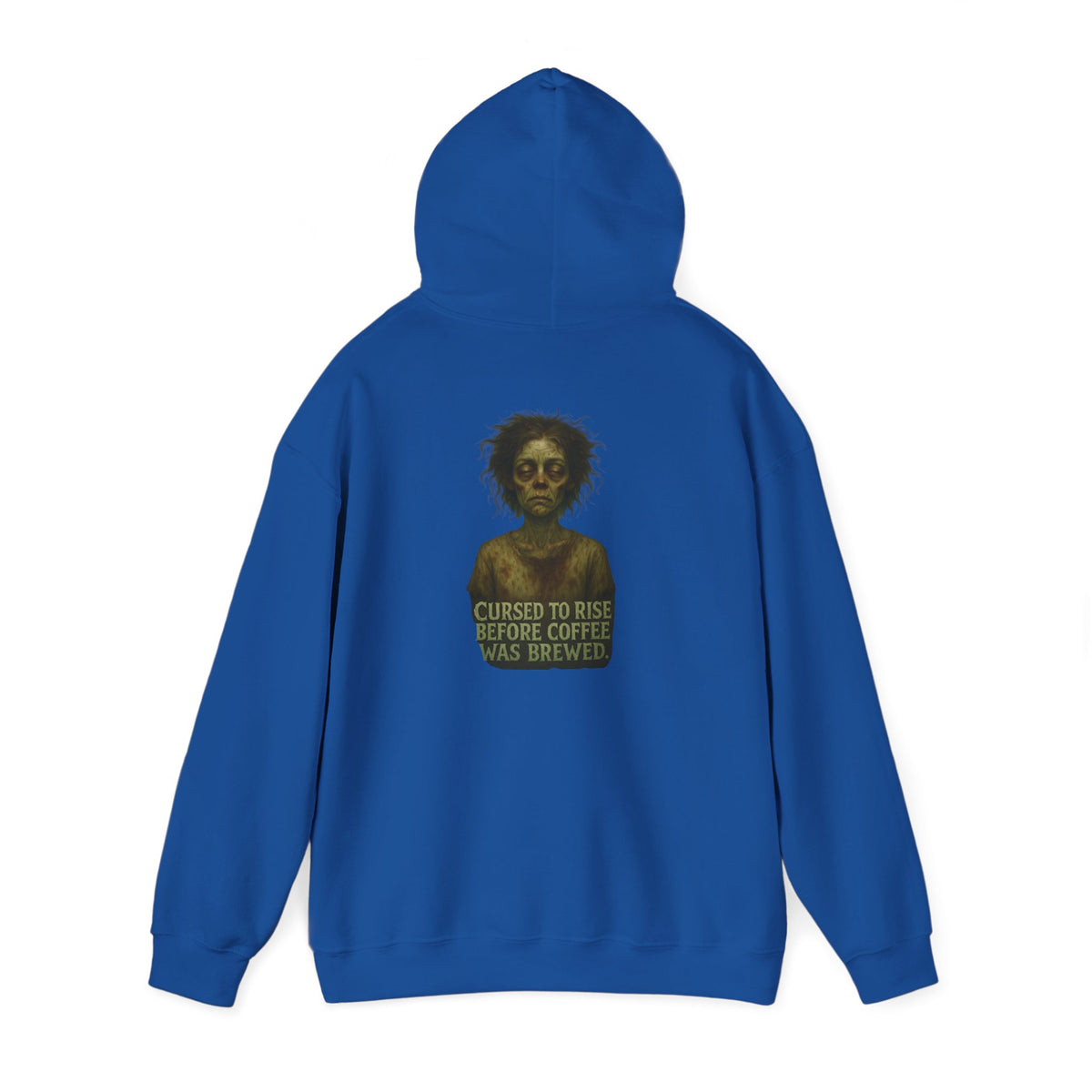 Hoodie — "Cursed to Rise Before Coffee Was Brewed" Goth Coffee Graphic Hooded Sweatshirt