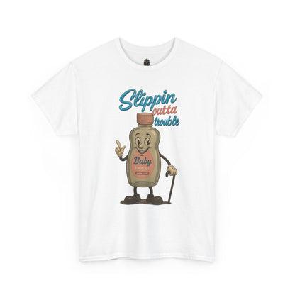 Slippin' Outta Trouble – Funny Baby Oil Cartoon T-Shirt