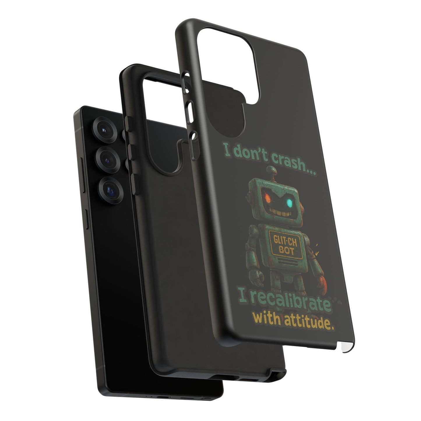 Phone Case — "I Don't Crash... I Recalibrate" Retro Robot Protective Cover