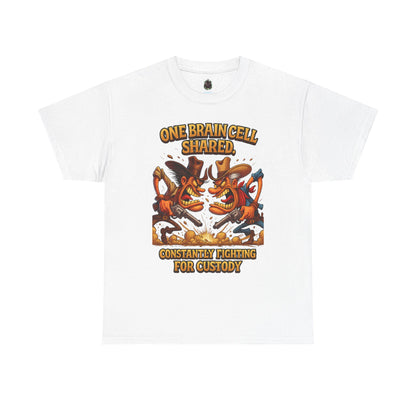One Brain Cell Shared Custody T-Shirt | Funny Cartoon Foxes Fighting
