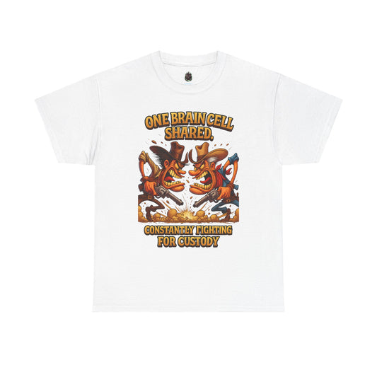 One Brain Cell Shared Custody T-Shirt | Funny Cartoon Foxes Fighting