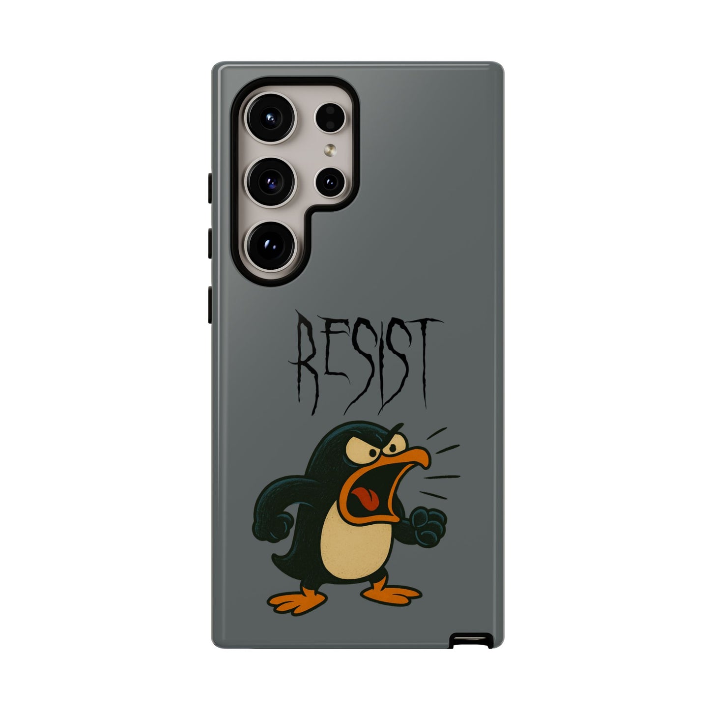 Resist Angry Penguin Phone Case — Protective iPhone Case with Bold Cartoon Design