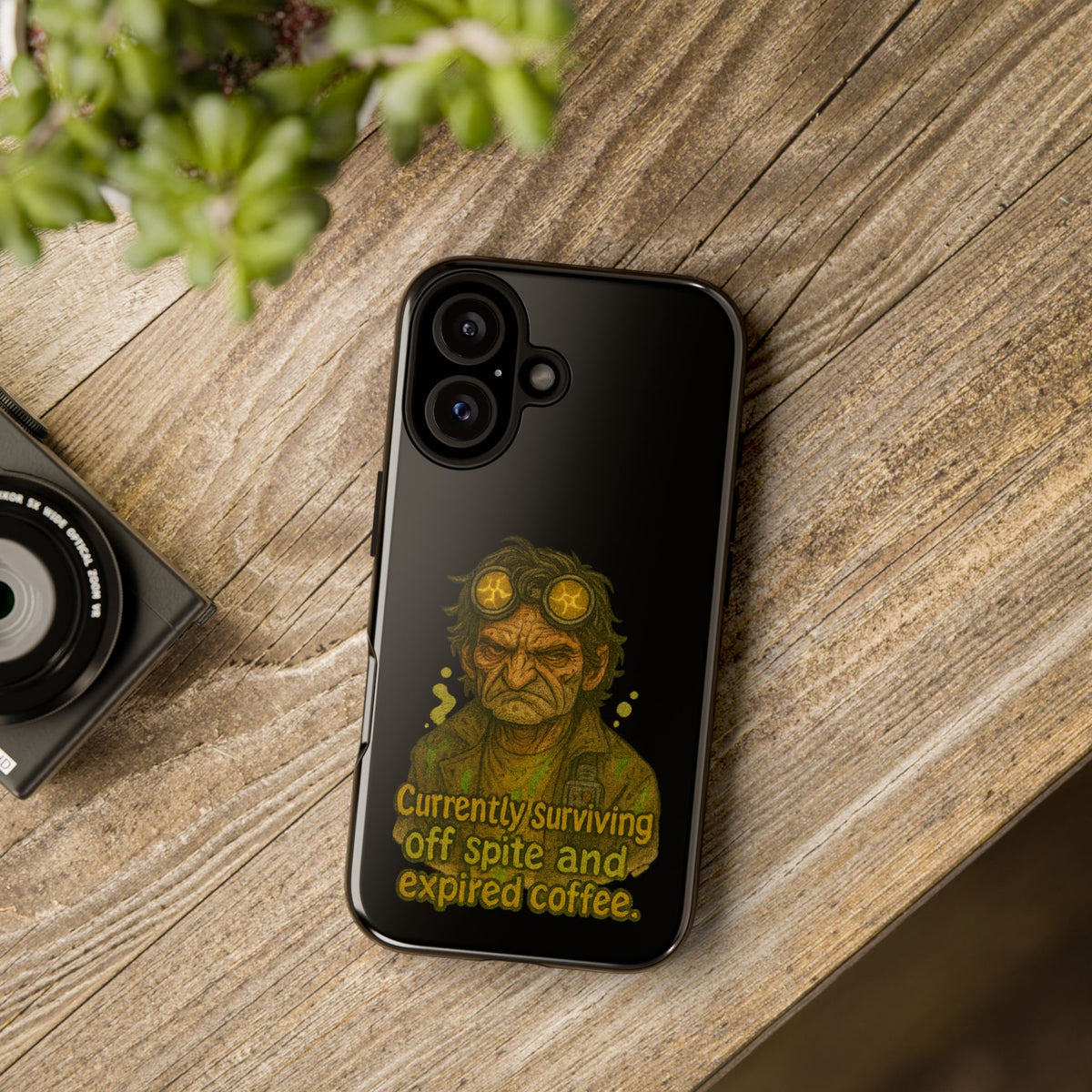 Phone Case — "Currently Surviving Off Spite and Expired Coffee" Vintage Grumpy Design