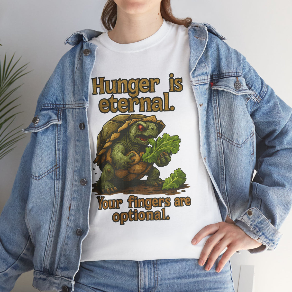 Hunger Is Eternal turtle graphic tee | Funny monster eating carrots T-Shirt