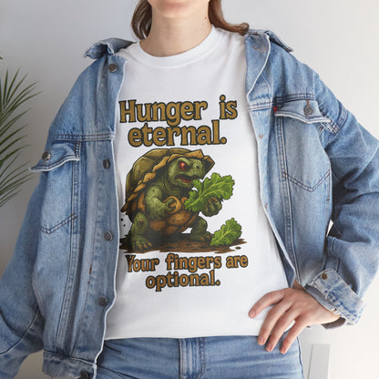Hunger Is Eternal turtle graphic tee | Funny monster eating carrots T-Shirt