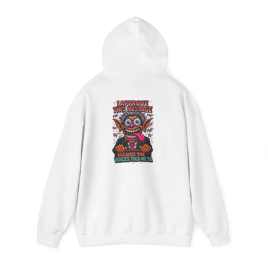 Hoodie — "I Did This Because the Voices Told Me to" Retro Horror Graphic