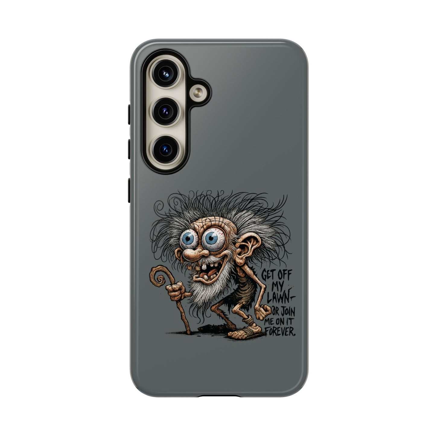 Phone Case — Funny Grumpy Troll Design: “Get Off My Lawn” Protective Cover
