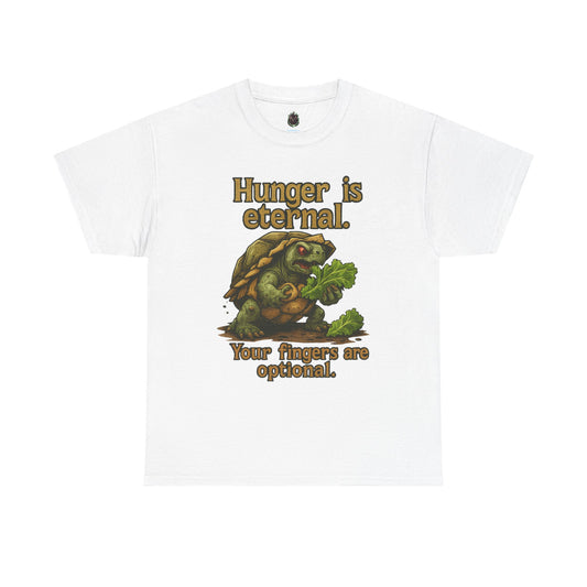 Hunger Is Eternal turtle graphic tee | Funny monster eating carrots T-Shirt