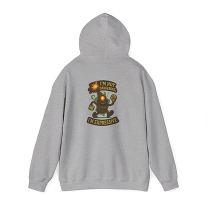 Expressive Pumpkin Character Hoodie — "Not Dangerous, I'm Expressive" Halloween Sweatshirt