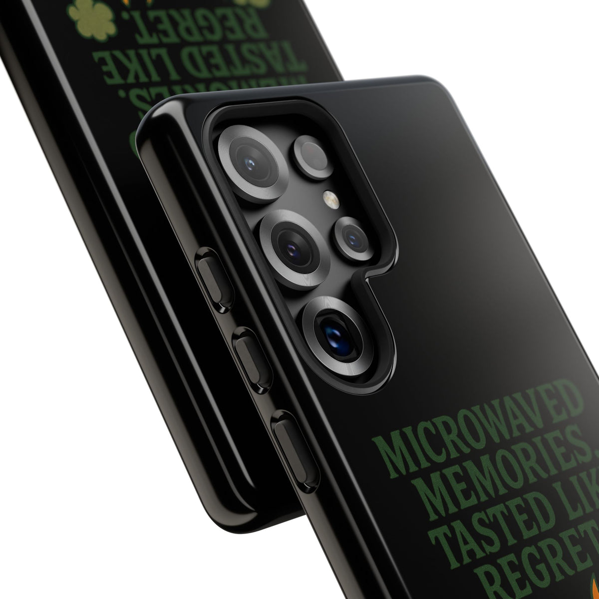 Microwaved Memories Phone Case — 'Microwaved Memories. Tasted Like Regret.' Retro Fire Design