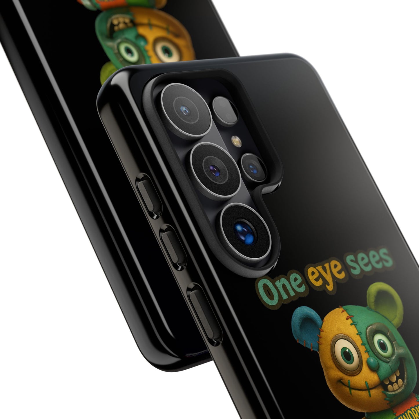 Phone Case — 'One Eye Sees, The Other Sees Your Browser History' Patchwork Bear Design