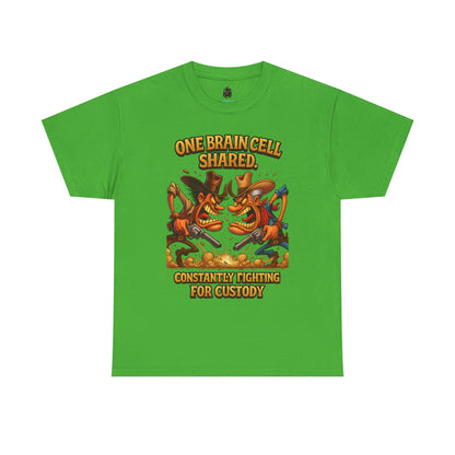 One Brain Cell Shared Custody T-Shirt | Funny Cartoon Foxes Fighting