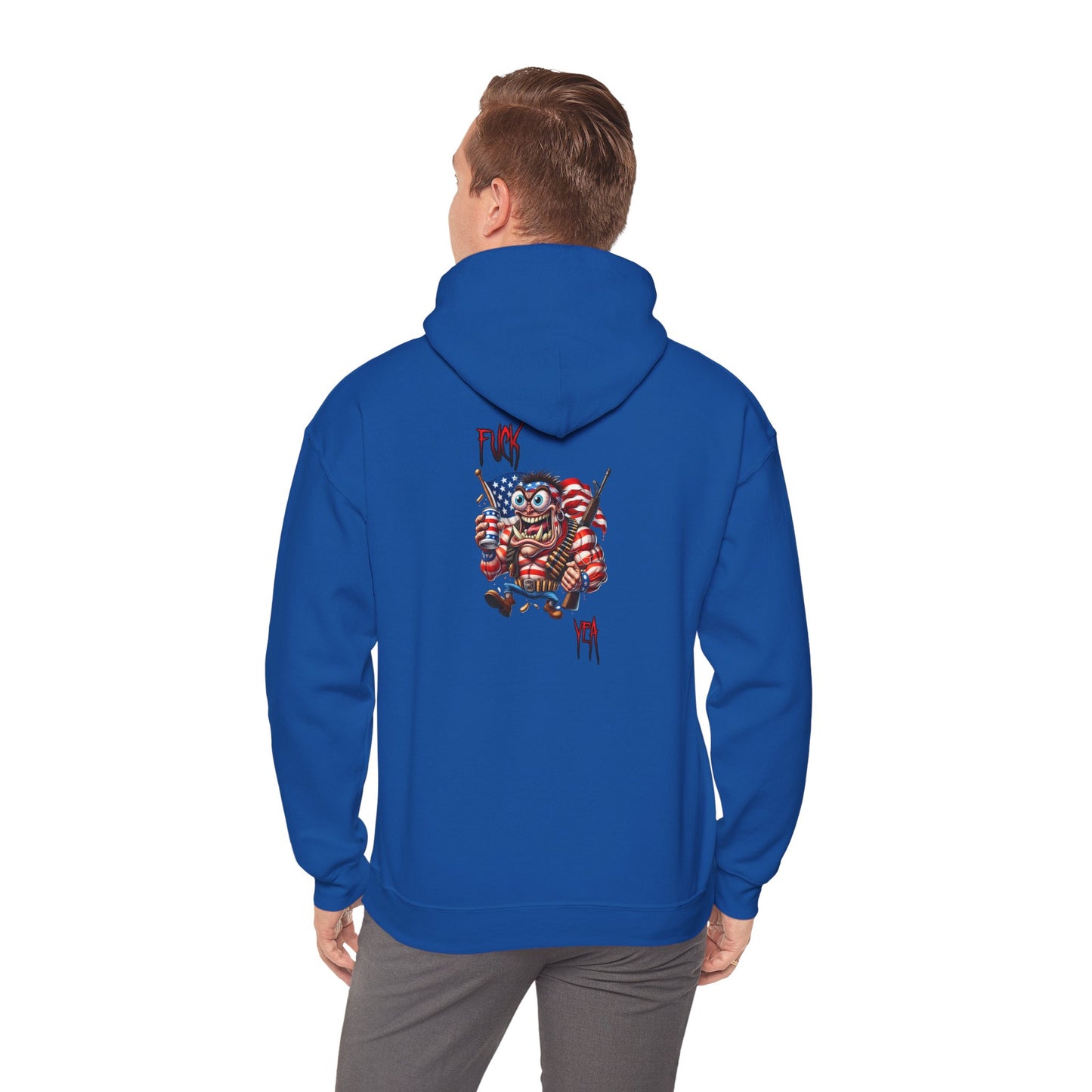 Patriotic Monster Hoodie - Funny USA Flag Character Back Graphic