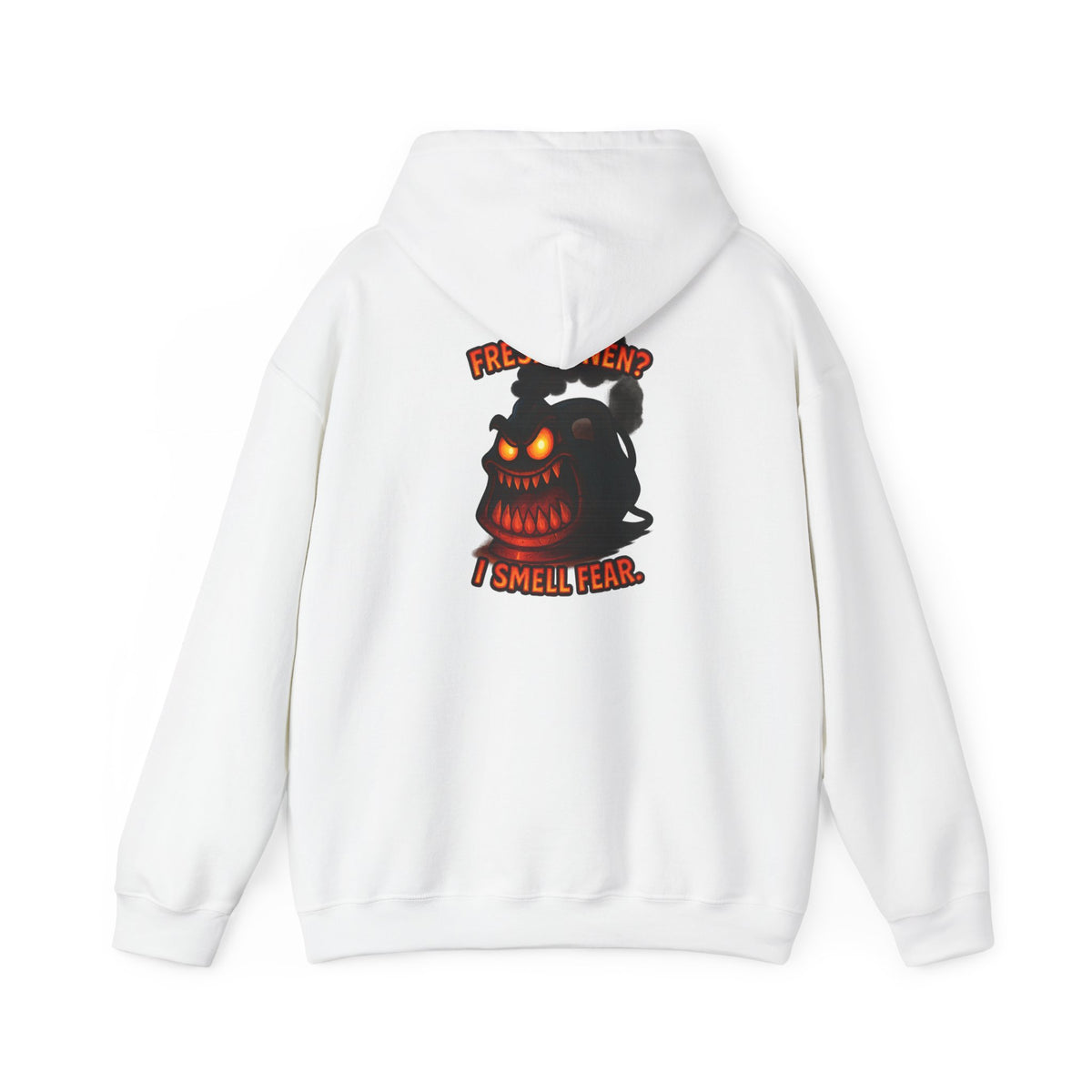 Horror Hoodie — 'Freshly Blended I Smell Fear' Graphic Back Sweatshirt
