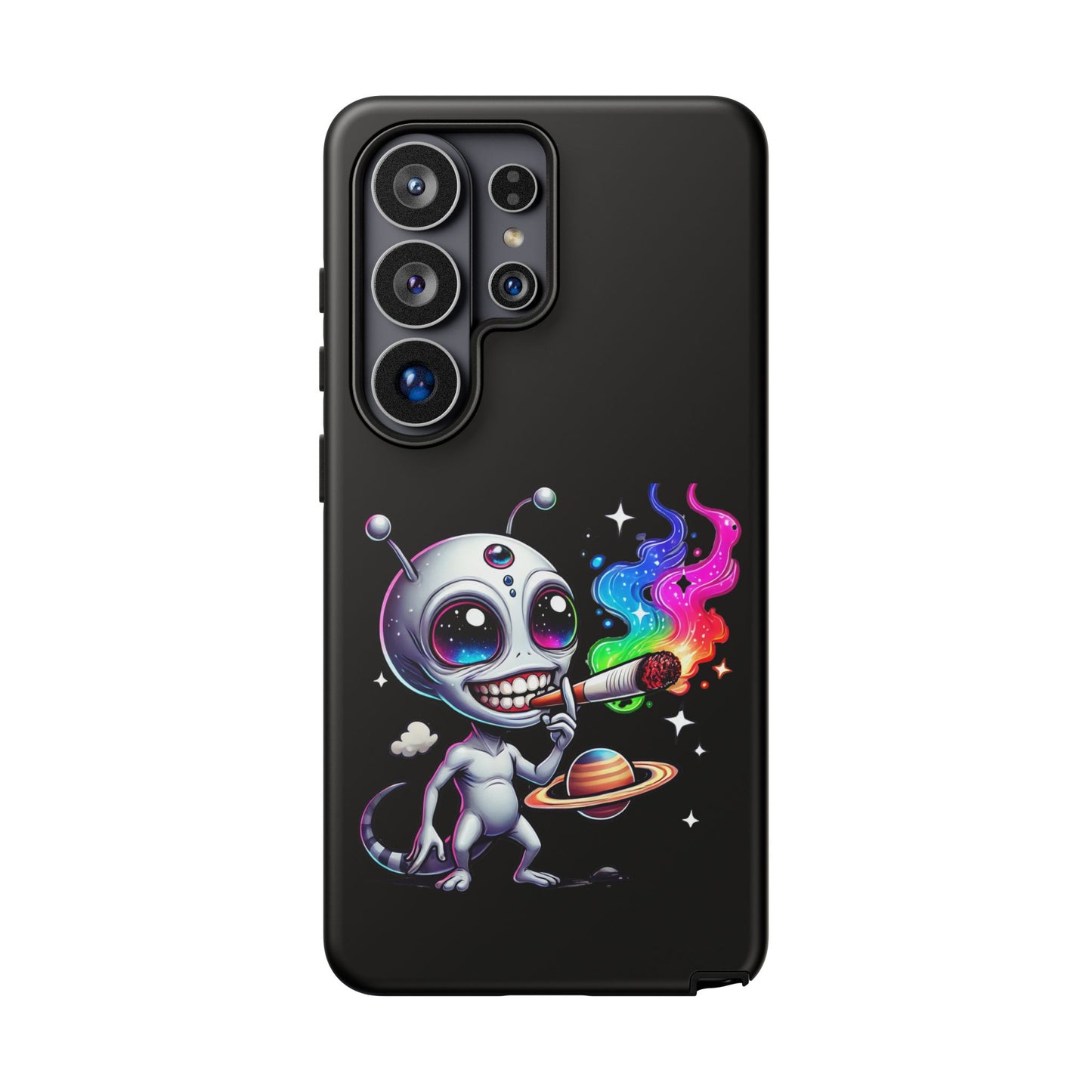 Alien Smoking Rainbow Galaxy Phone Case — Cute Cosmic Art Tough Case