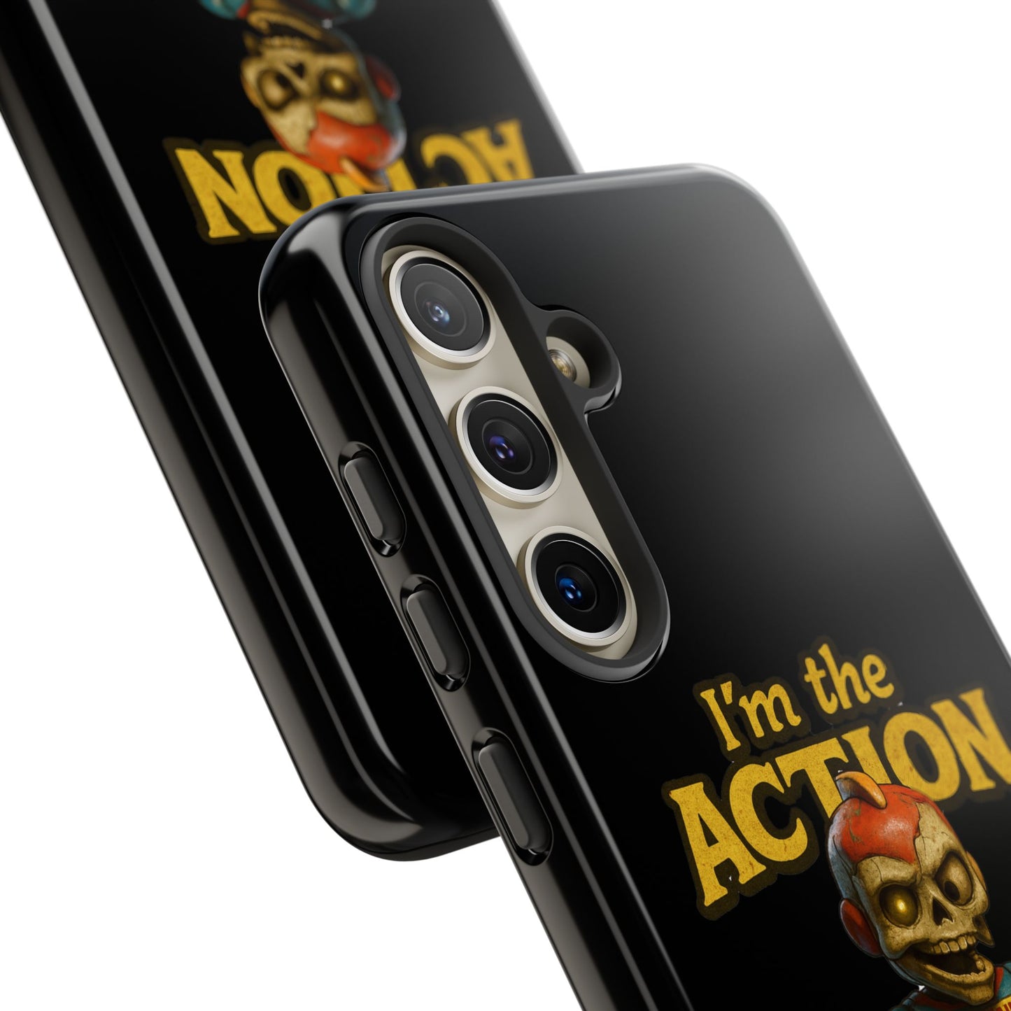 Action Figure Phone Case — "I'm the Action" Retro Skull Toy Design
