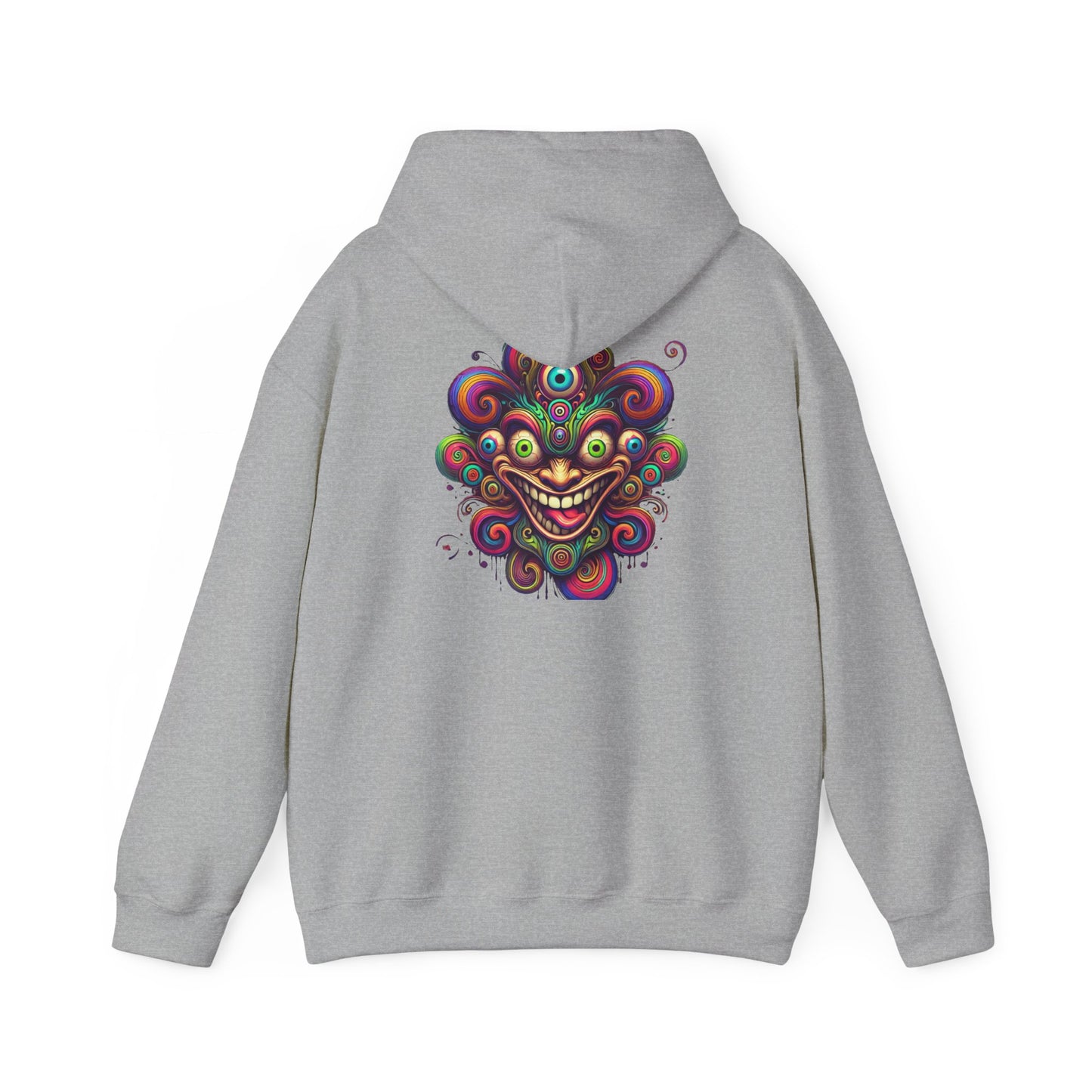 Psychedelic Smiling Jester Hoodie – Colorful Trippy Festival Sweatshirt