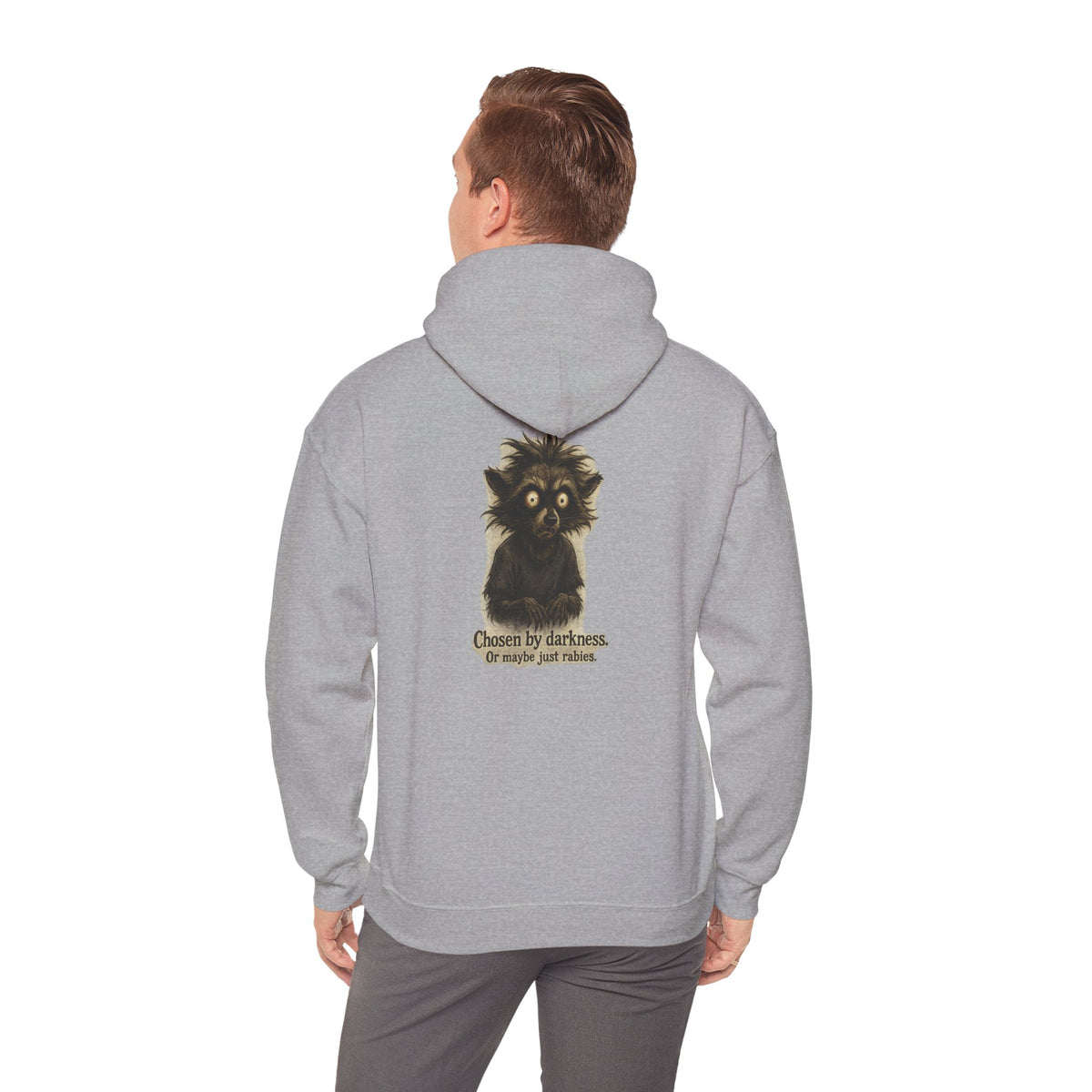 Racoon Hoodie — "Chosen by darkness, or maybe just naptime" Graphic Pullover