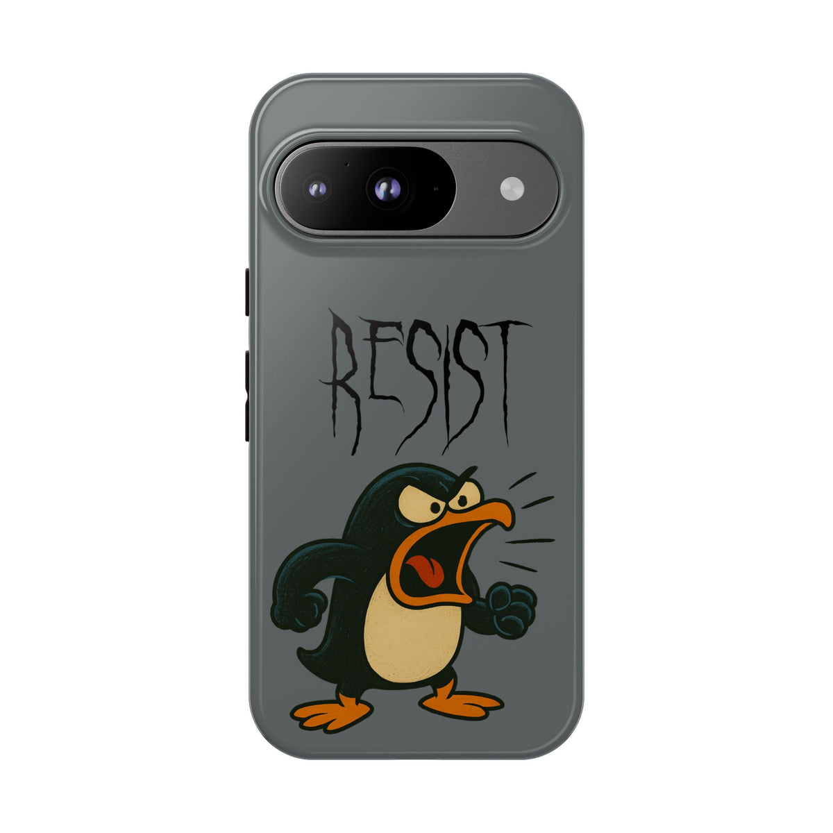 Resist Angry Penguin Phone Case — Protective iPhone Case with Bold Cartoon Design
