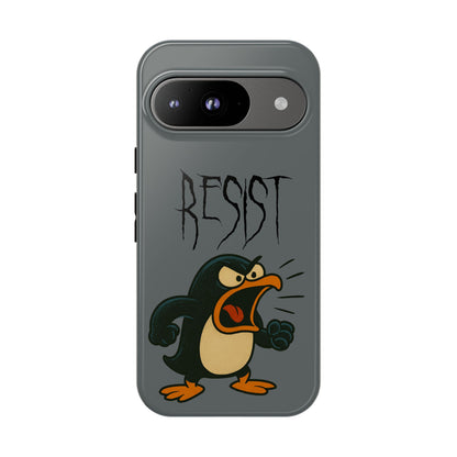 Resist Angry Penguin Phone Case — Protective iPhone Case with Bold Cartoon Design