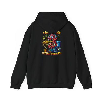 Toilet Trouble Hoodie — “I Regret With Fury” Graphic Hooded Sweatshirt
