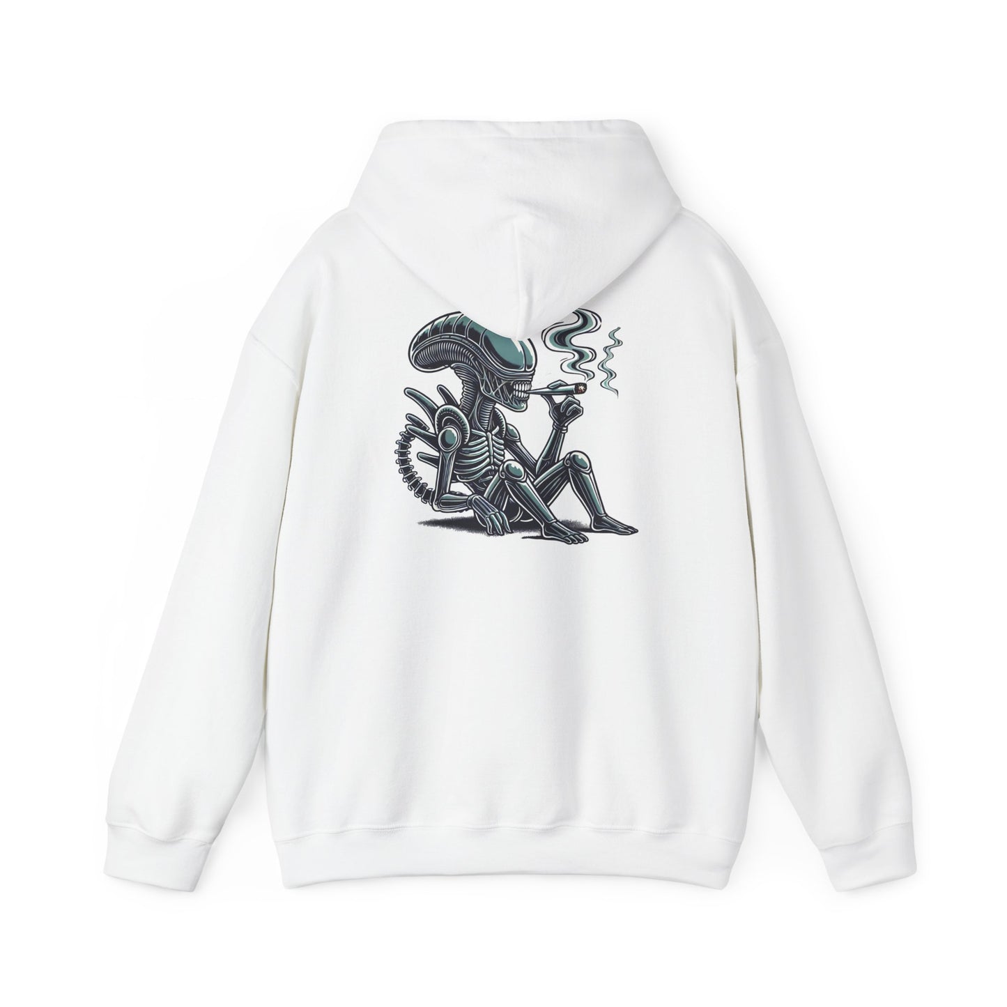 Alien Chill Hoodie – Retro Smoking Xenomorph Graphic Pullover