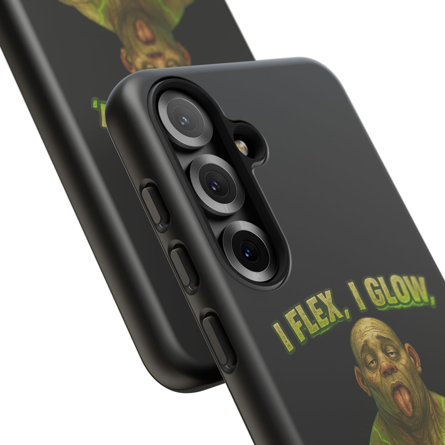 Funny Glow Gym Phone Case — "I Flex, I Glow" Humorous Bodybuilder Design