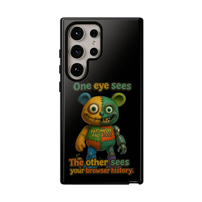 Phone Case — 'One Eye Sees, The Other Sees Your Browser History' Patchwork Bear Design