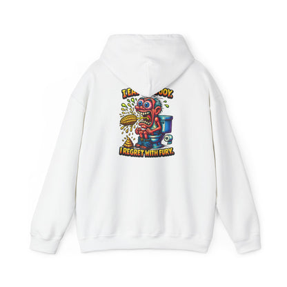 Toilet Trouble Hoodie — “I Regret With Fury” Graphic Hooded Sweatshirt