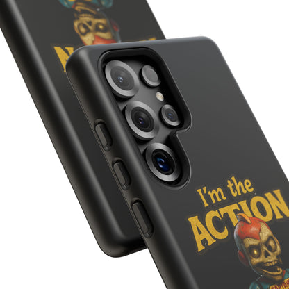 Action Figure Phone Case — "I'm the Action" Retro Skull Toy Design