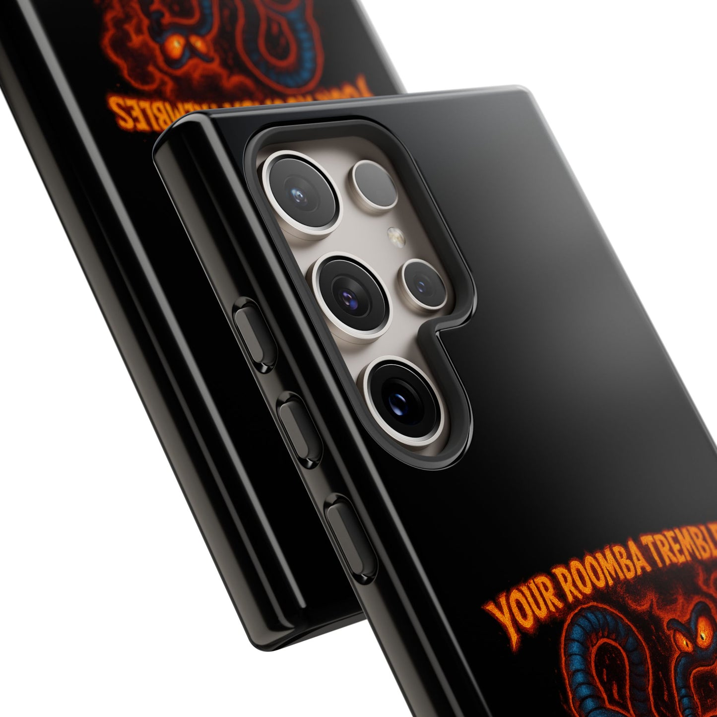 Phone Case — "Your Roomba Trembles at My Name" Fiery Cat Design
