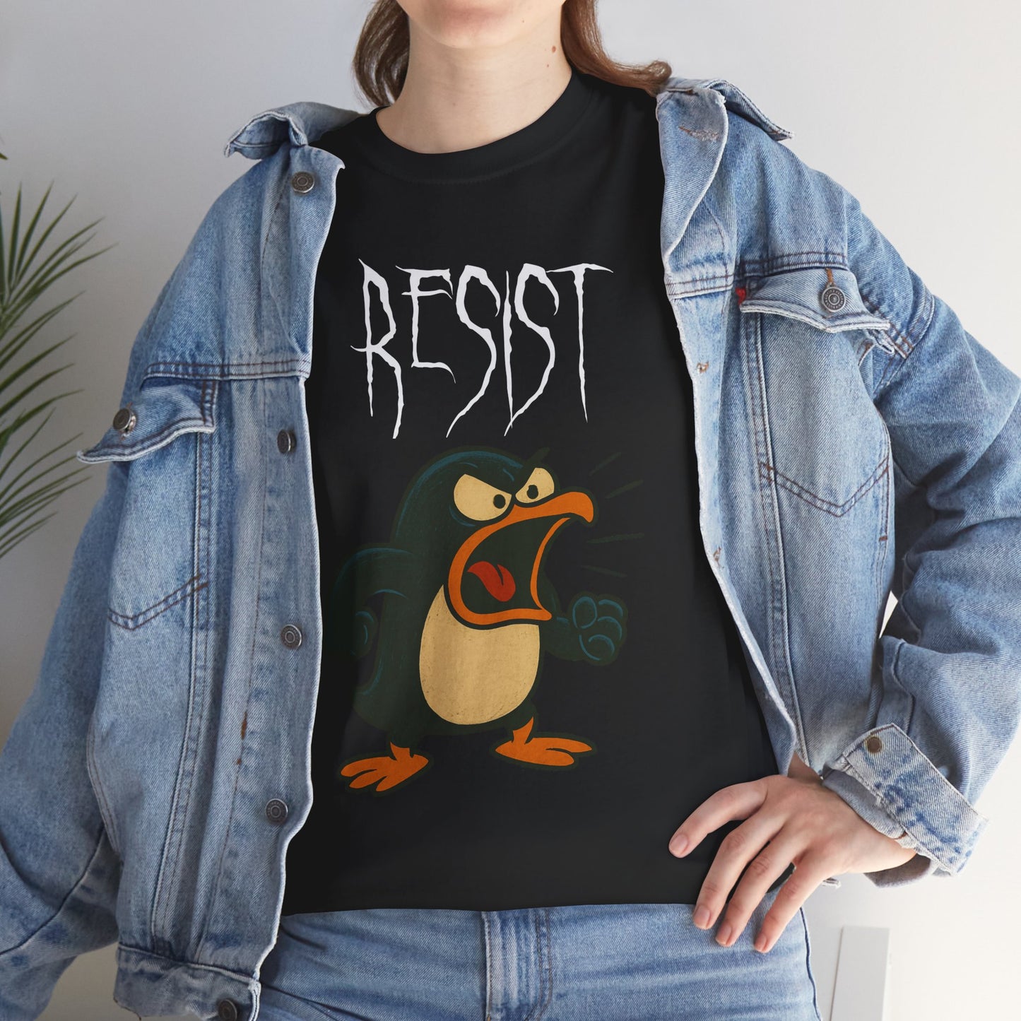 Resist Penguin Unisex Heavy Cotton Tee | Protest Shirt, Gift for Activists,
