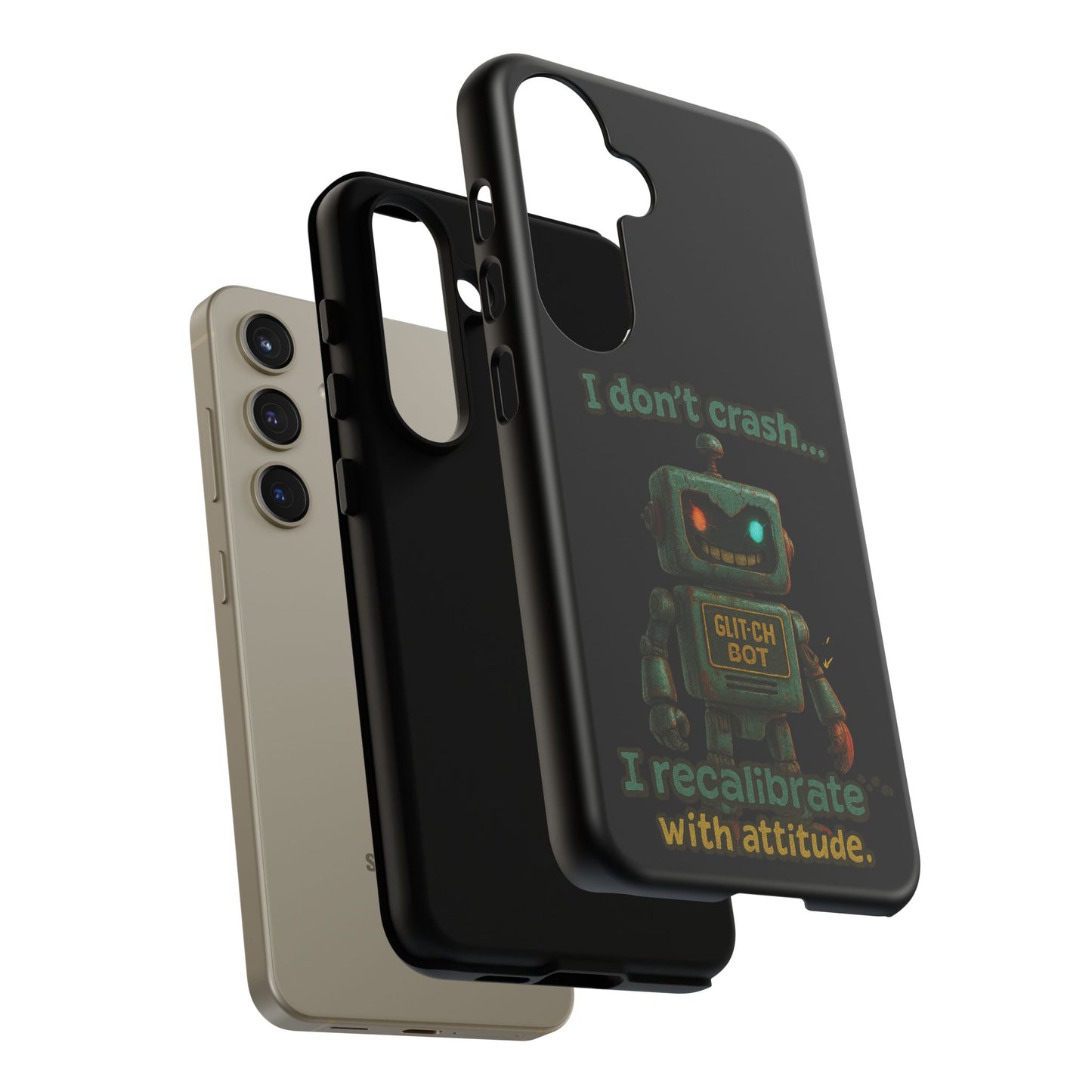 Phone Case — "I Don't Crash... I Recalibrate" Retro Robot Protective Cover