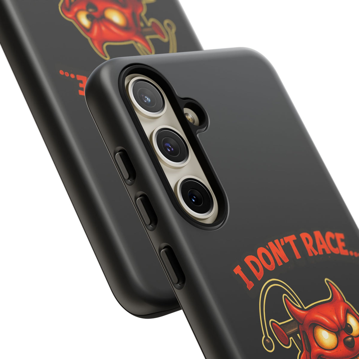 I Don't Race I Chase Phone Case — Cartoon Demon Hot Rod Design