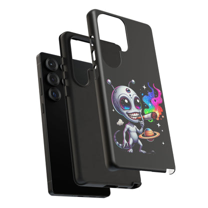 Alien Smoking Rainbow Galaxy Phone Case — Cute Cosmic Art Tough Case