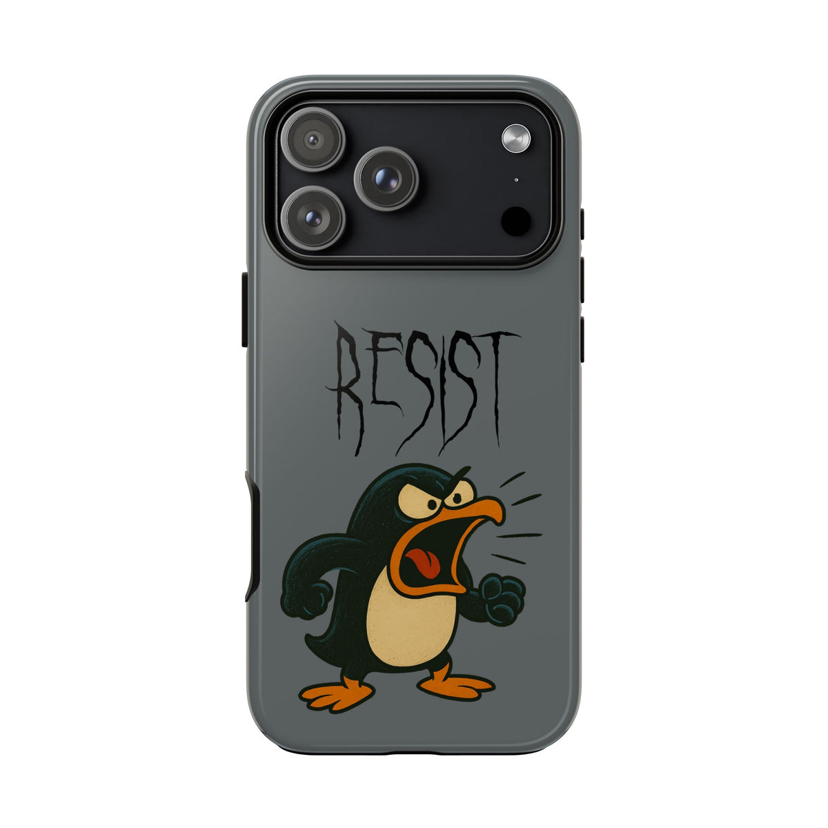 Resist Angry Penguin Phone Case — Protective iPhone Case with Bold Cartoon Design