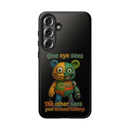 Phone Case — 'One Eye Sees, The Other Sees Your Browser History' Patchwork Bear Design