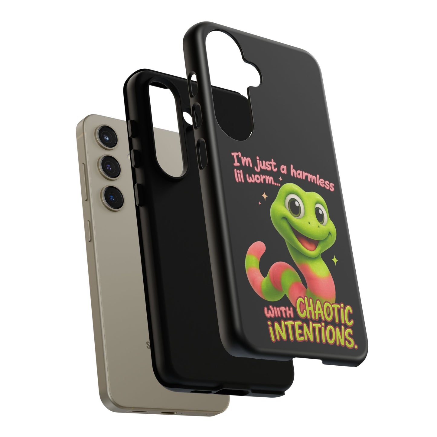 Phone Case — “I’m Just a Harmless Lil Worm… With Chaotic Intentions” Cute Cartoon Worm Design