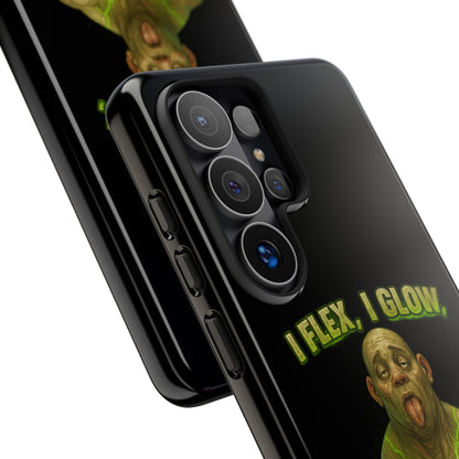 Funny Glow Gym Phone Case — "I Flex, I Glow" Humorous Bodybuilder Design