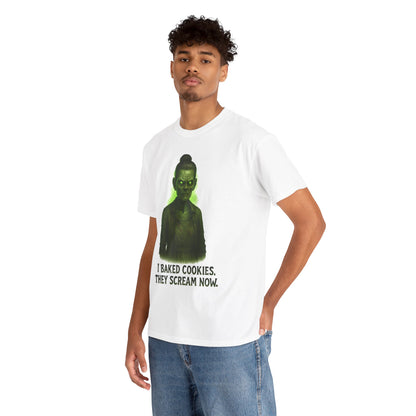 Creepy Green Girl Illustration T-Shirt | I Baked Cookies They Scream Now