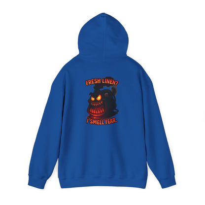 Horror Hoodie — 'Freshly Blended I Smell Fear' Graphic Back Sweatshirt