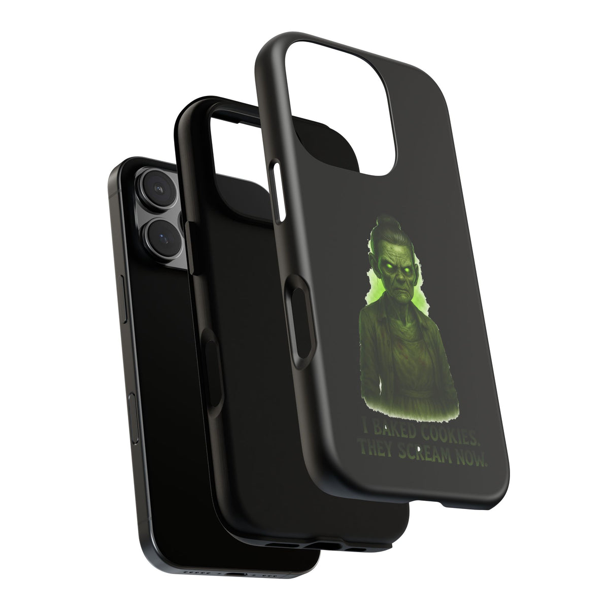 Spooky Green Ghost Phone Case — "I Baked Cookies, They Scream Now" Horror iPhone Cover
