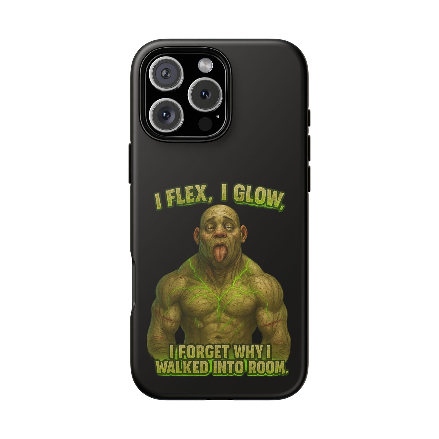 Funny Glow Gym Phone Case — "I Flex, I Glow" Humorous Bodybuilder Design