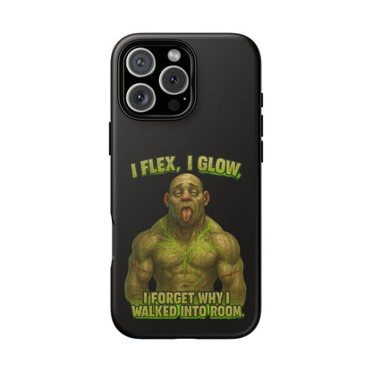 Funny Glow Gym Phone Case — "I Flex, I Glow" Humorous Bodybuilder Design