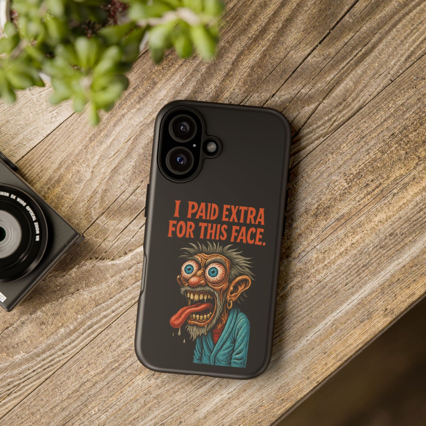 Funny ‘I Paid Extra For This Face’ Phone Case — Retro Horror Cartoon Design